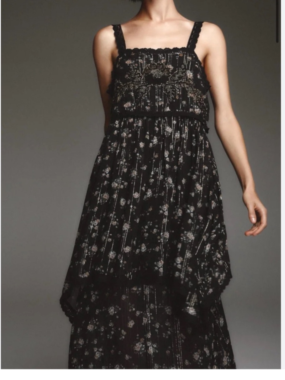 Zara Black Floral High-Low Maxi Dress